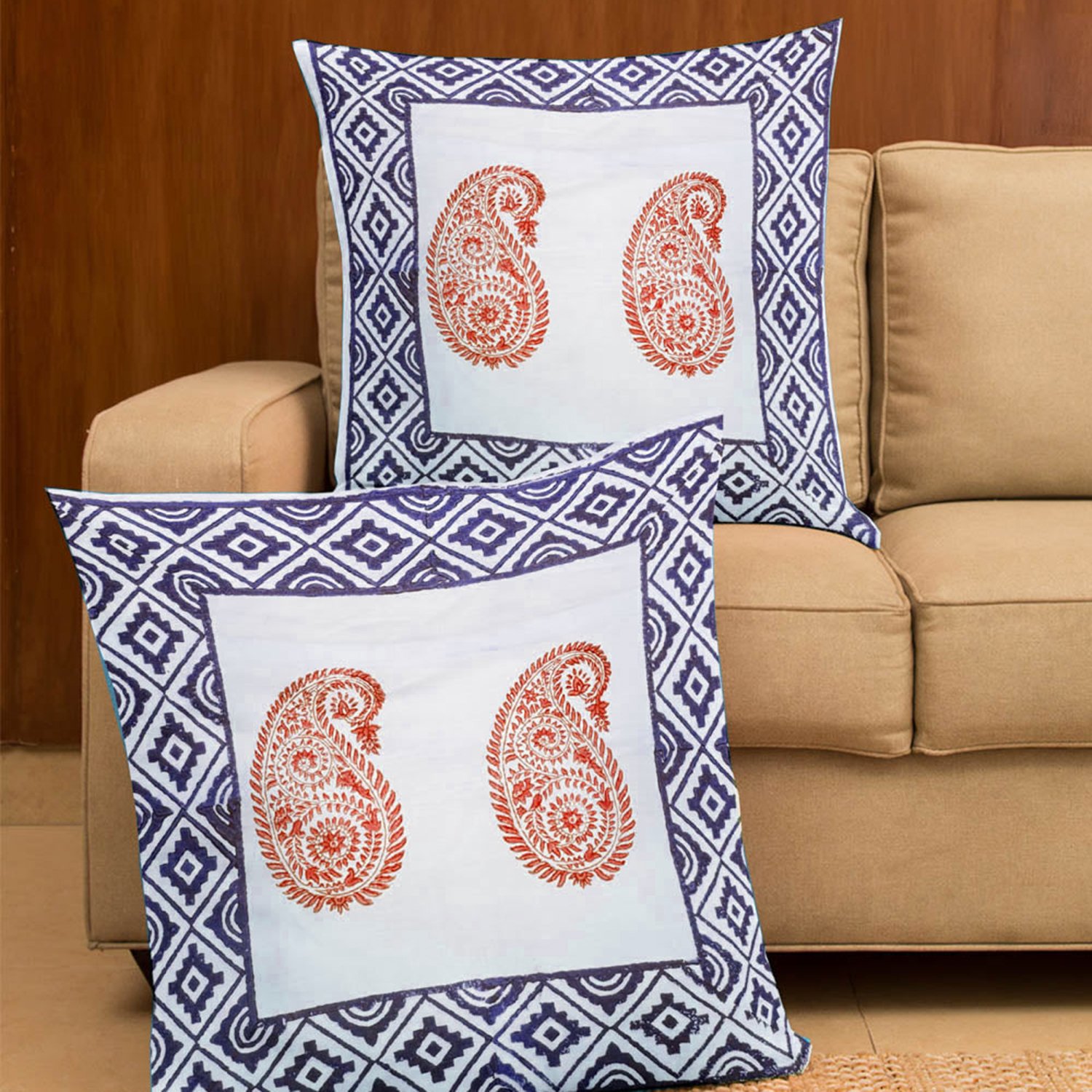 Handmade Cotton Cushion Cover with Block Print Design HG-CC-04A - Image 2