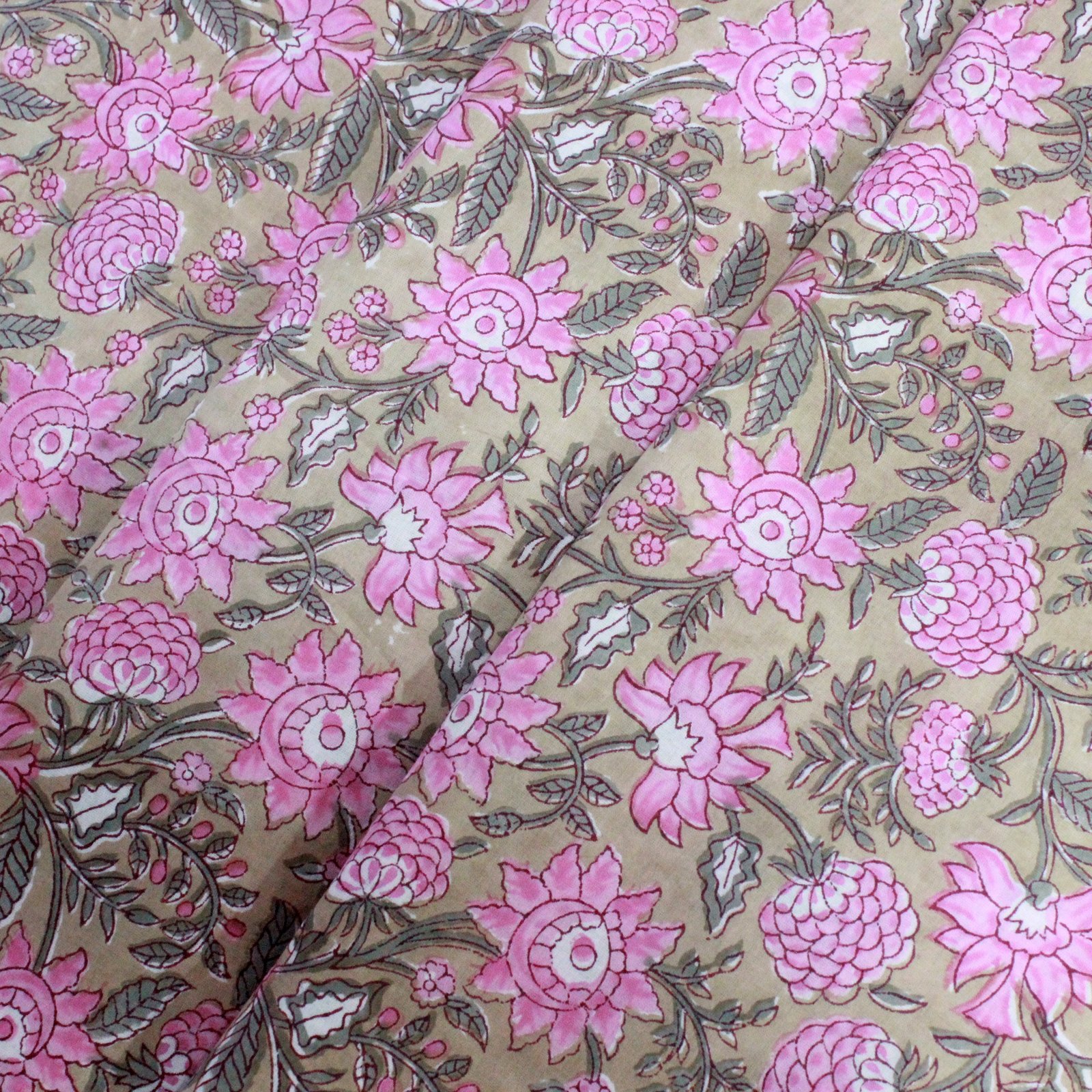 Elegant Floral Hand Block Printed Cotton Fabric HG-FB-1470