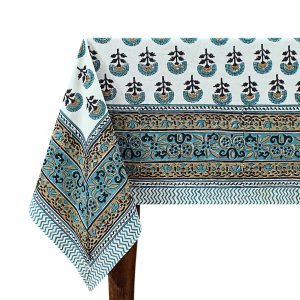 Hand Block Printed Cotton Rectangular Table Cloth – Ethnic Floral Design HG-5002