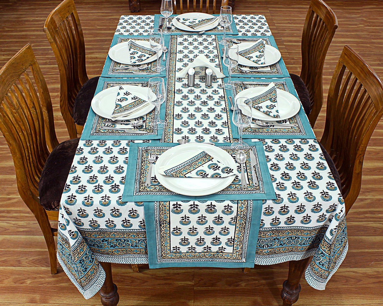 Hand Block Printed Cotton Rectangular Table Cloth – Ethnic Floral Design HG-5002 - Image 3