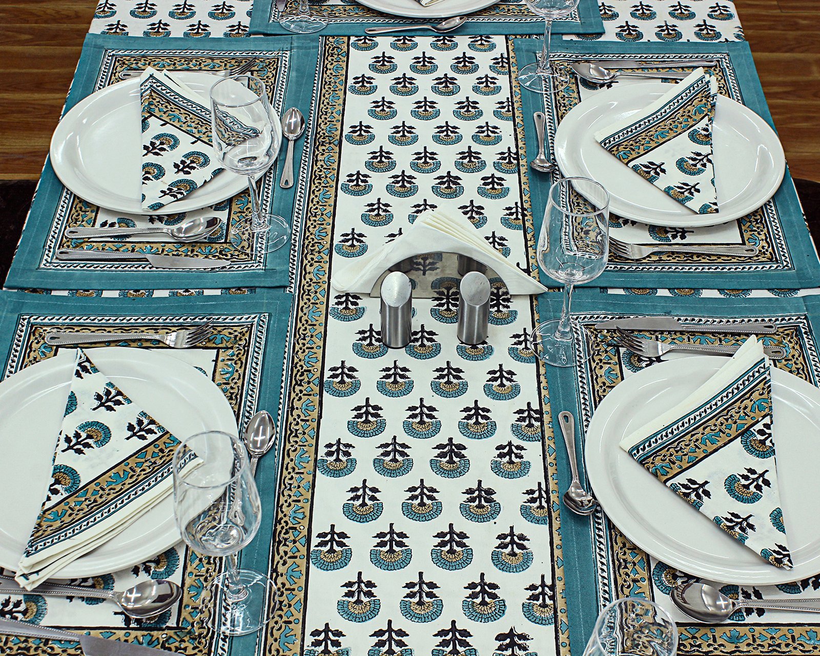 Hand Block Printed Cotton Rectangular Table Cloth – Ethnic Floral Design HG-5002 - Image 5