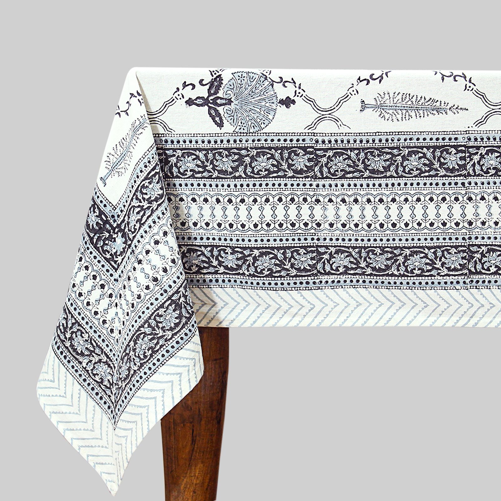 Indian Cotton Tablecloth – Handmade Block Print Rectangle Cover HG-5003