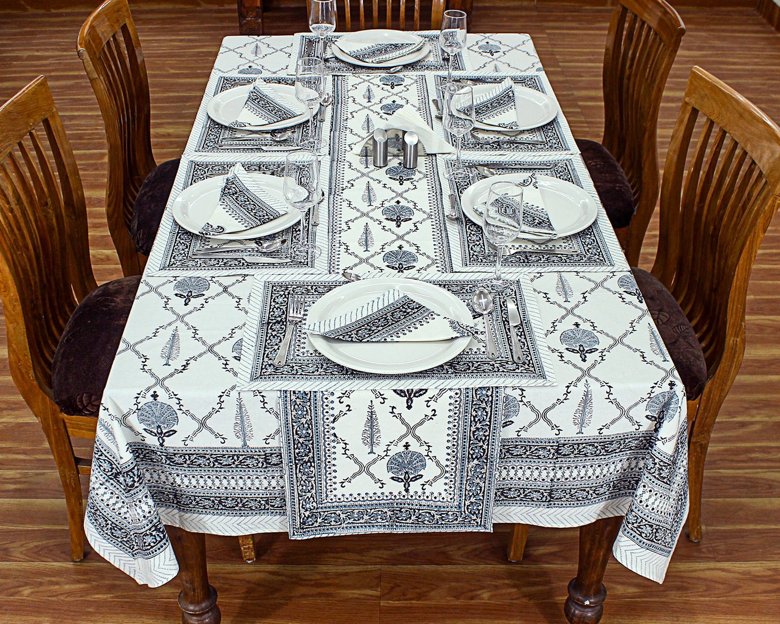 Indian Cotton Tablecloth – Handmade Block Print Rectangle Cover HG-5003 - Image 3
