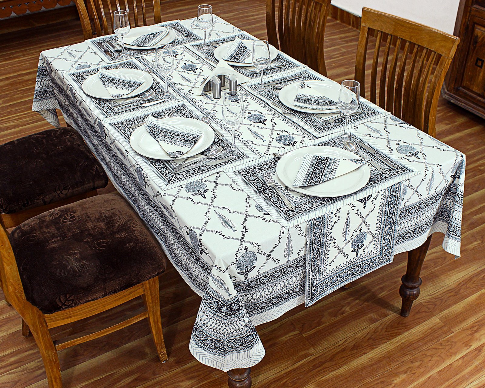 Indian Cotton Tablecloth – Handmade Block Print Rectangle Cover HG-5003 - Image 4