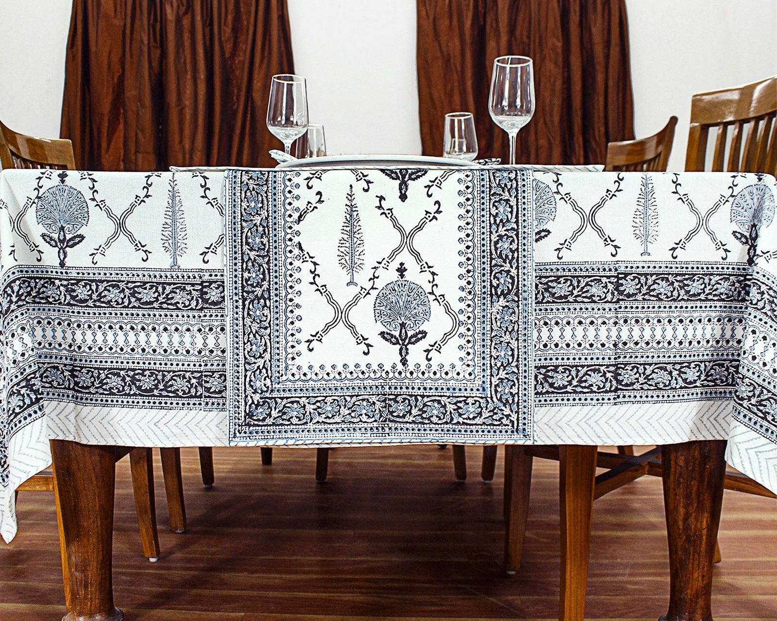 Indian Cotton Tablecloth – Handmade Block Print Rectangle Cover HG-5003 - Image 5