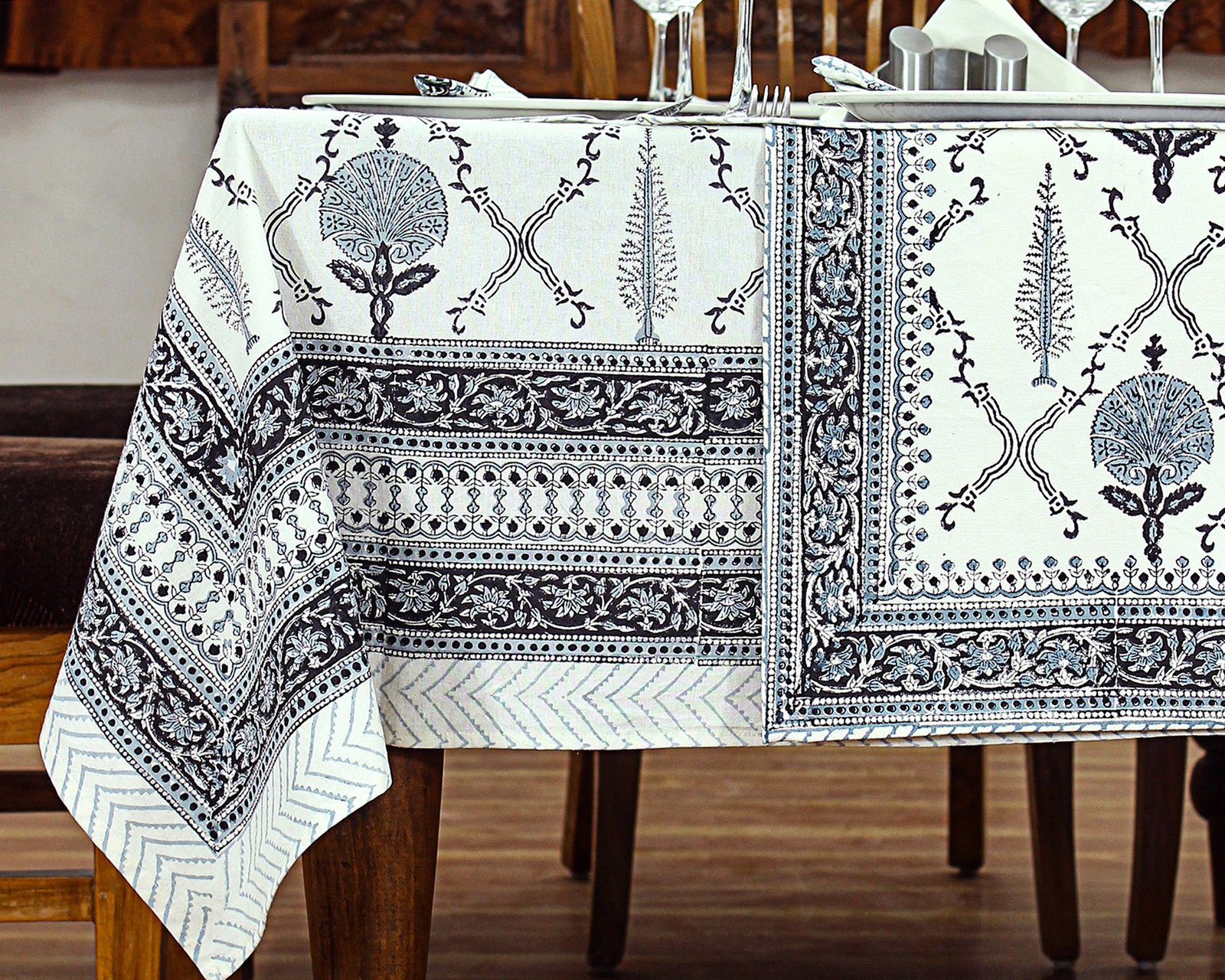Indian Cotton Tablecloth – Handmade Block Print Rectangle Cover HG-5003 - Image 6