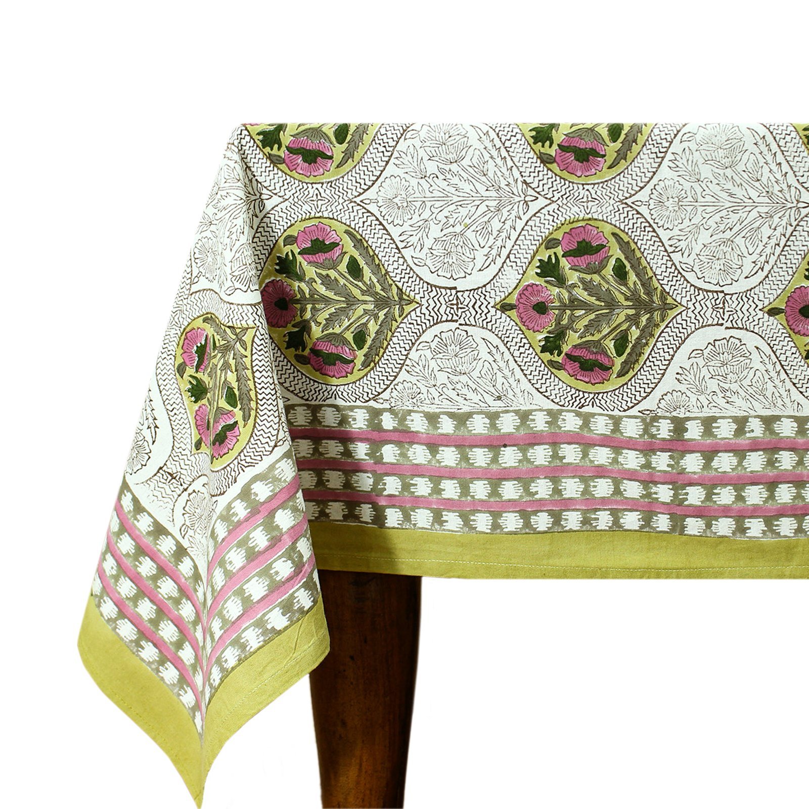 Boho Botanical Hand Block Printed Table Cloth – 100% Cotton HG-5004