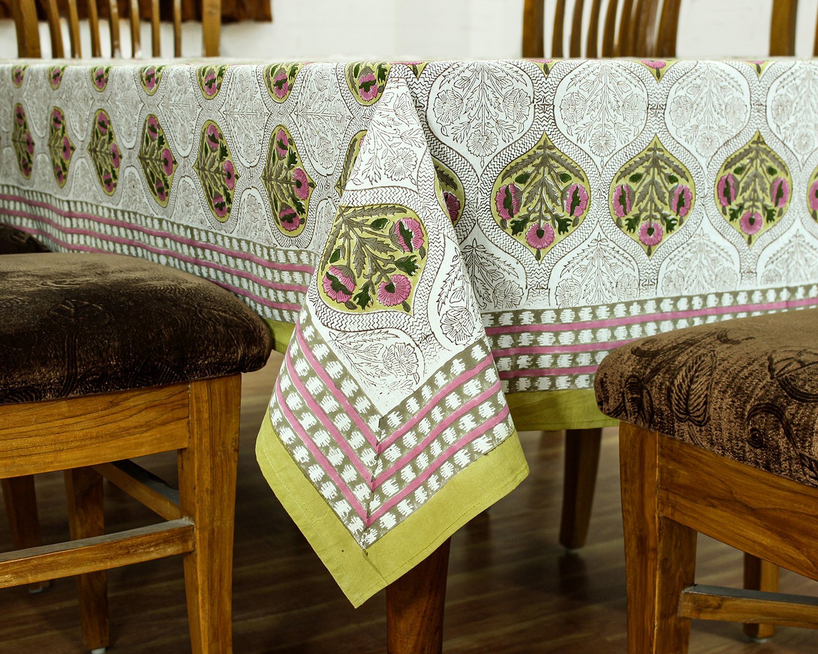 Boho Botanical Hand Block Printed Table Cloth – 100% Cotton HG-5004 - Image 2
