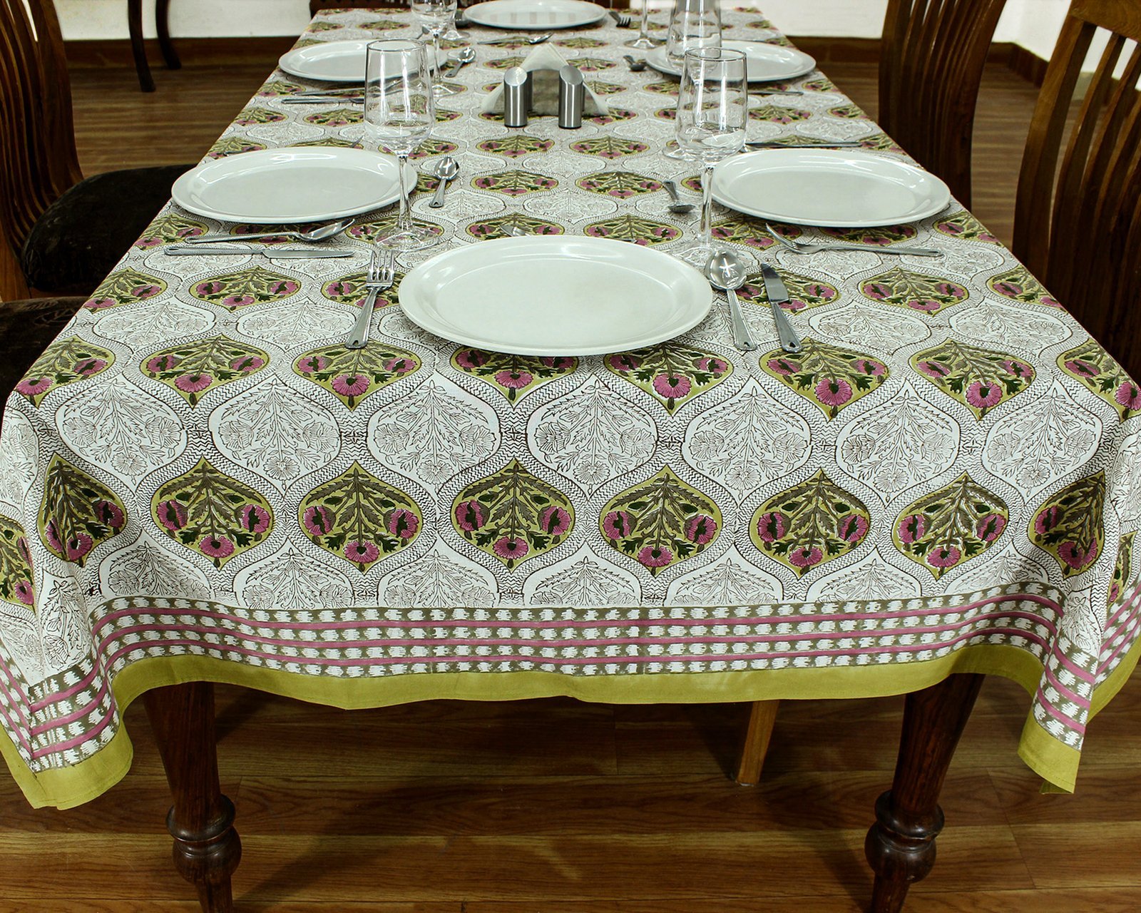 Boho Botanical Hand Block Printed Table Cloth – 100% Cotton HG-5004 - Image 3