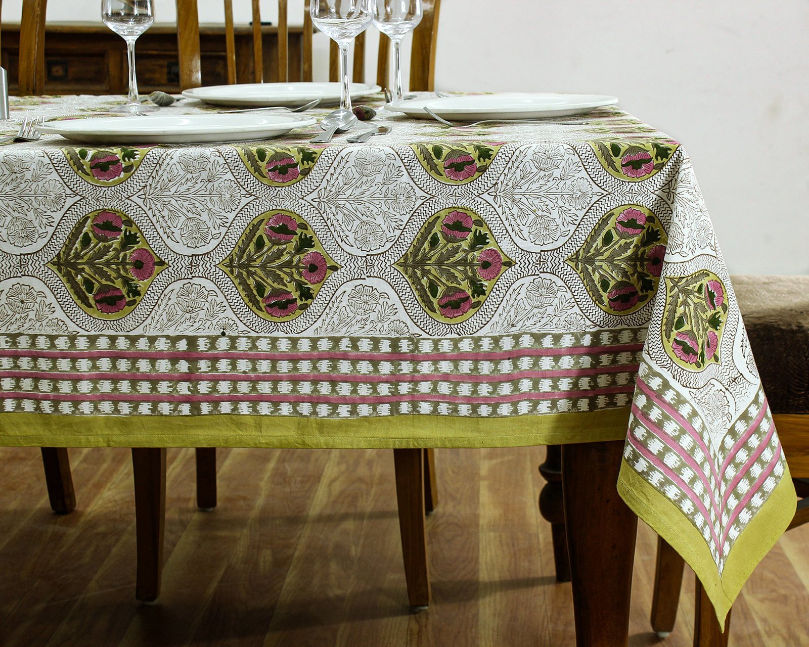 Boho Botanical Hand Block Printed Table Cloth – 100% Cotton HG-5004 - Image 4