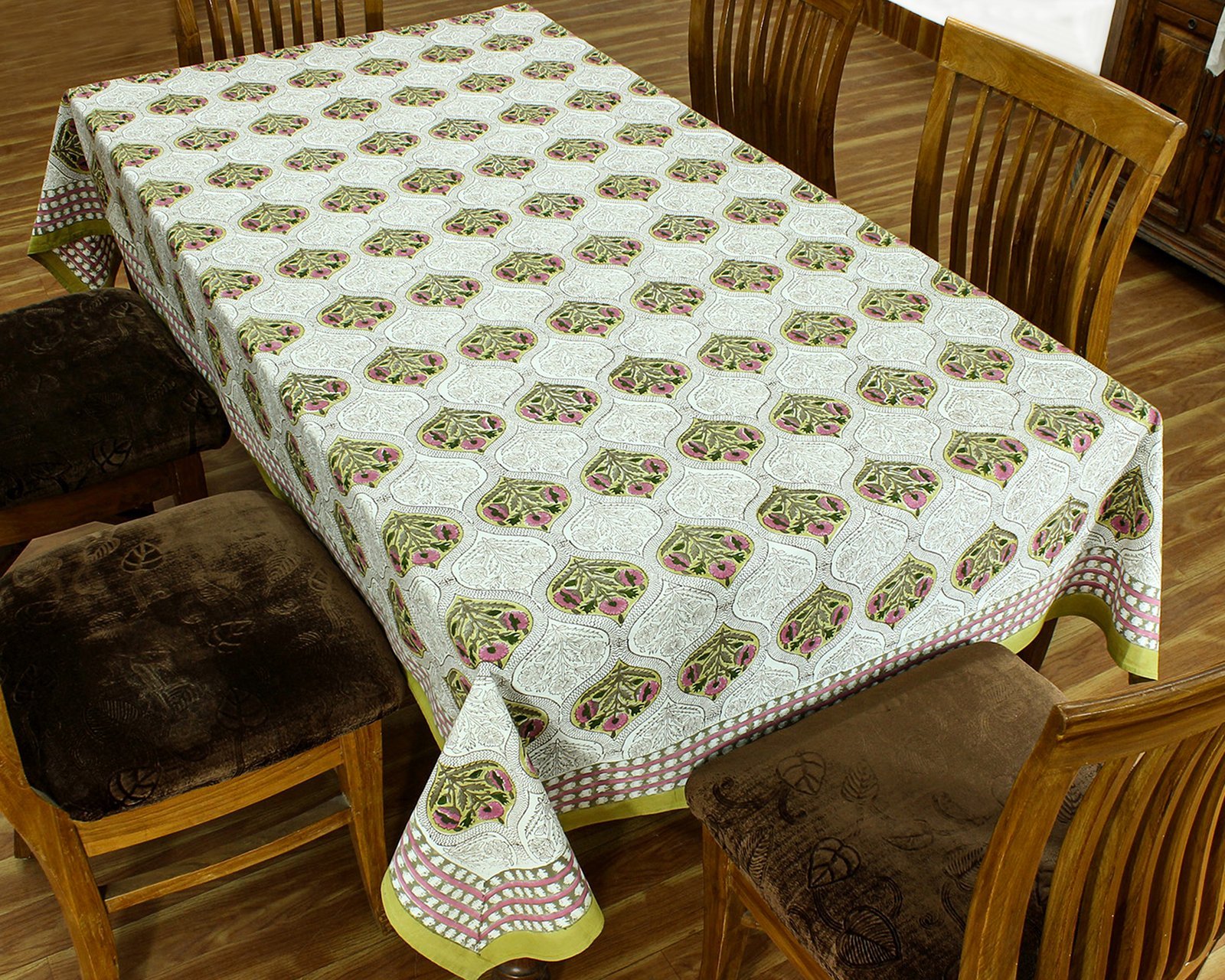 Boho Botanical Hand Block Printed Table Cloth – 100% Cotton HG-5004 - Image 6