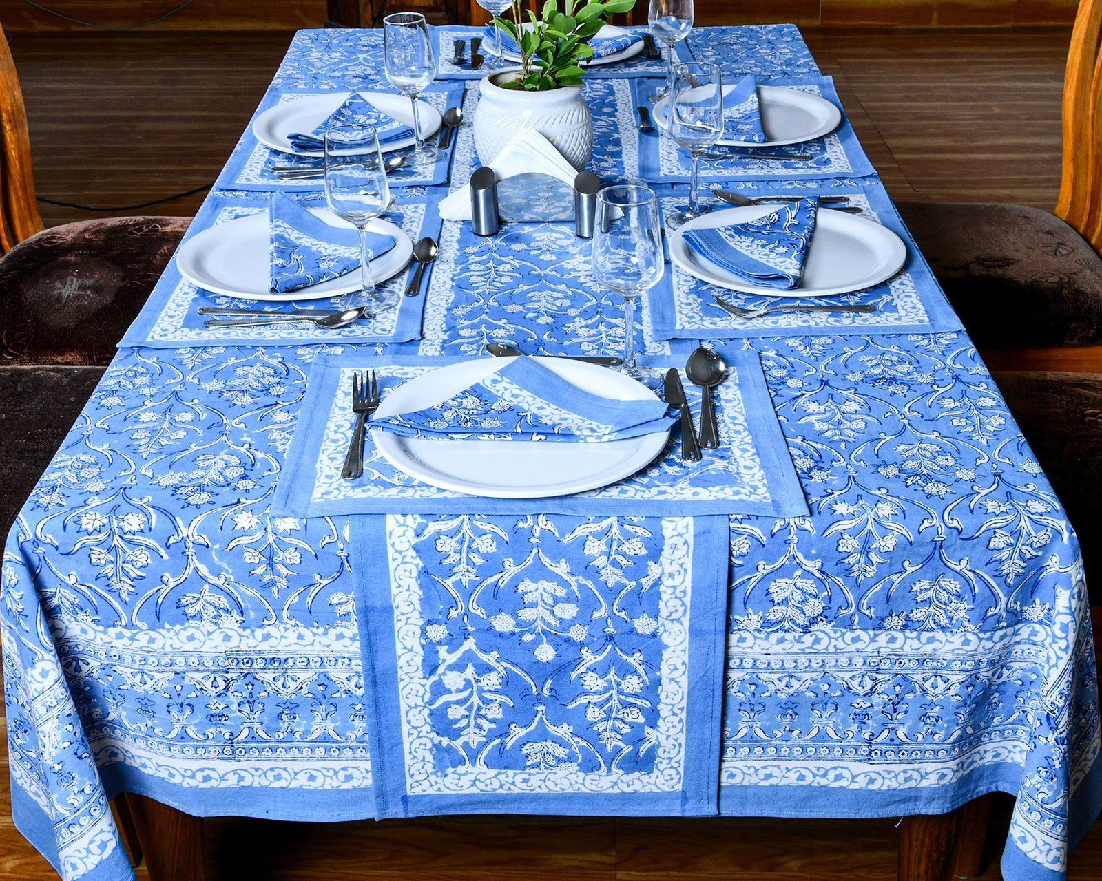 Decorative Hand Block Print Table Cloth – Botanical & Geometric Patterns HG-5007 - Image 3