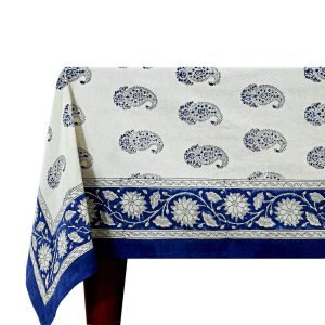 Indian Cotton Tablecloth – Handmade Block Print Rectangle Cover HG-5008