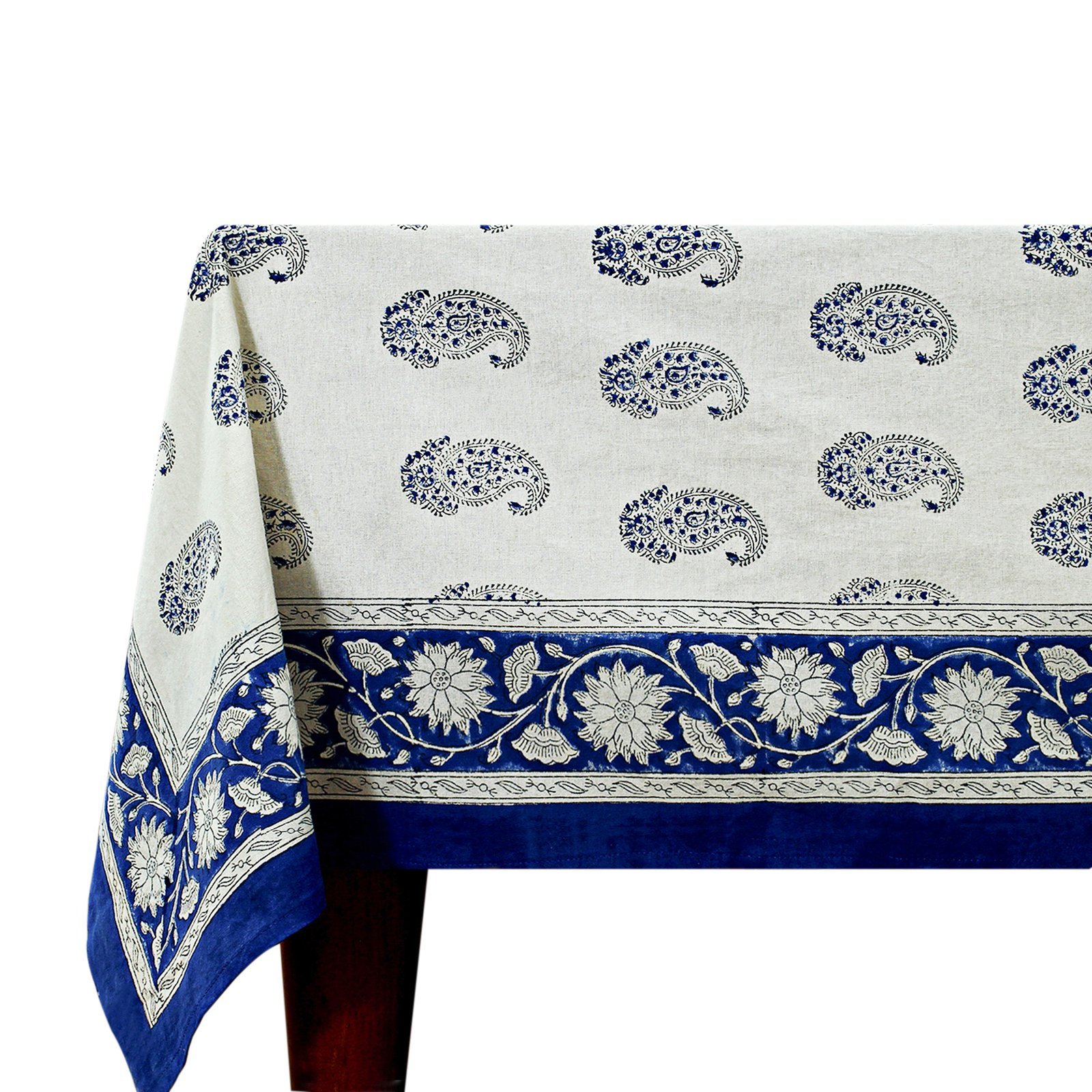 Indian Cotton Tablecloth – Handmade Block Print Rectangle Cover HG-5008