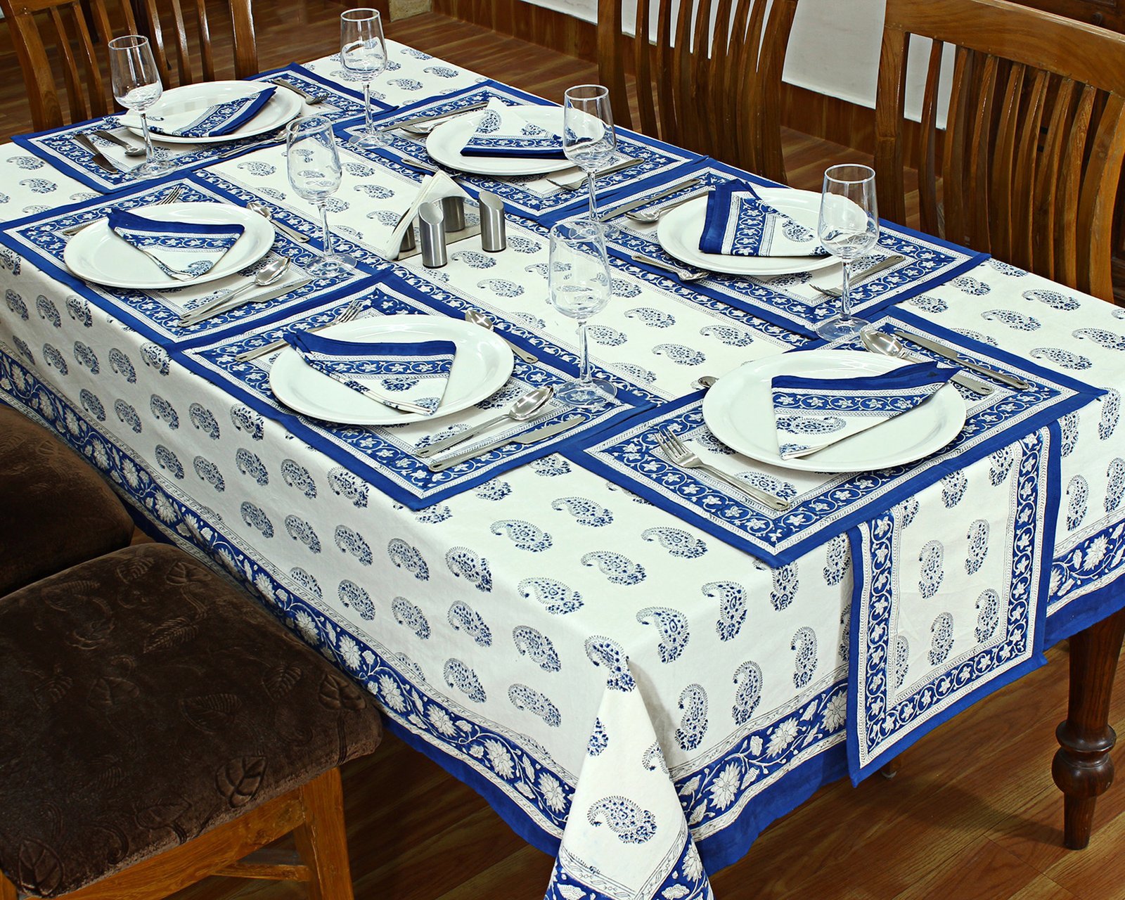 Indian Cotton Tablecloth – Handmade Block Print Rectangle Cover HG-5008 - Image 2