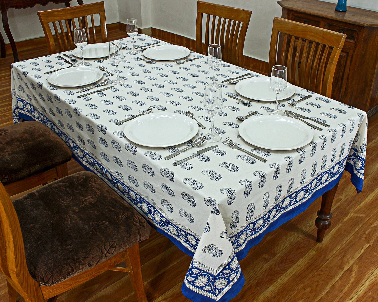 Indian Cotton Tablecloth – Handmade Block Print Rectangle Cover HG-5008 - Image 4