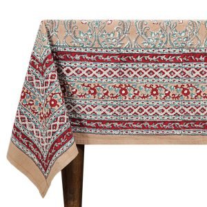 Hand Block Printed Cotton Rectangular Table Cloth – Ethnic Floral Design HG-5009