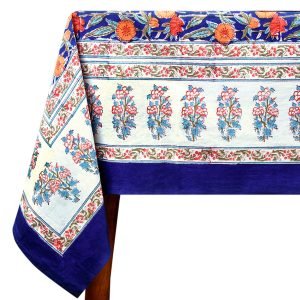 Elegant Floral Block Print Tablecloth – Indian Cotton, Handmade HG-5010