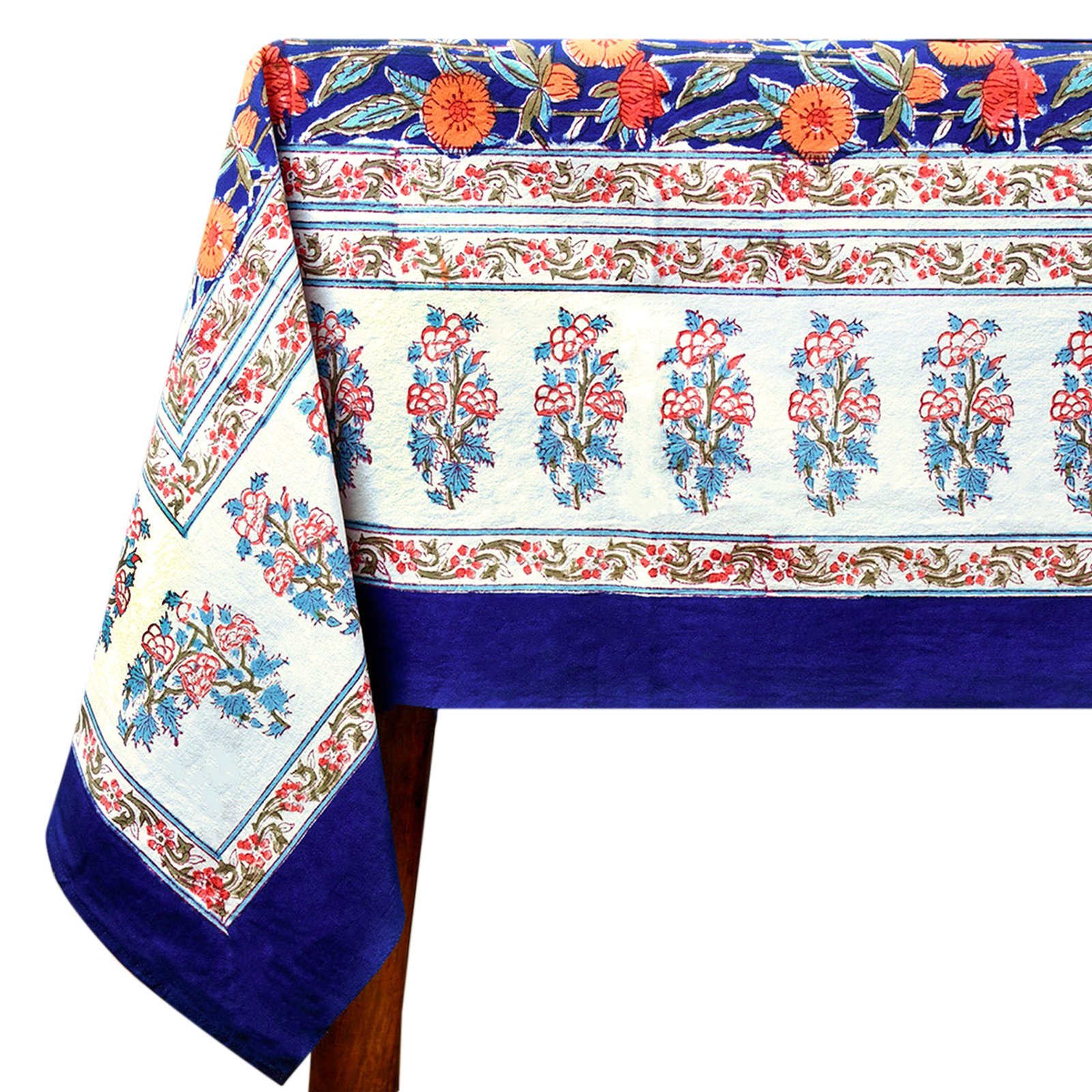 Elegant Floral Block Print Tablecloth – Indian Cotton, Handmade HG-5010