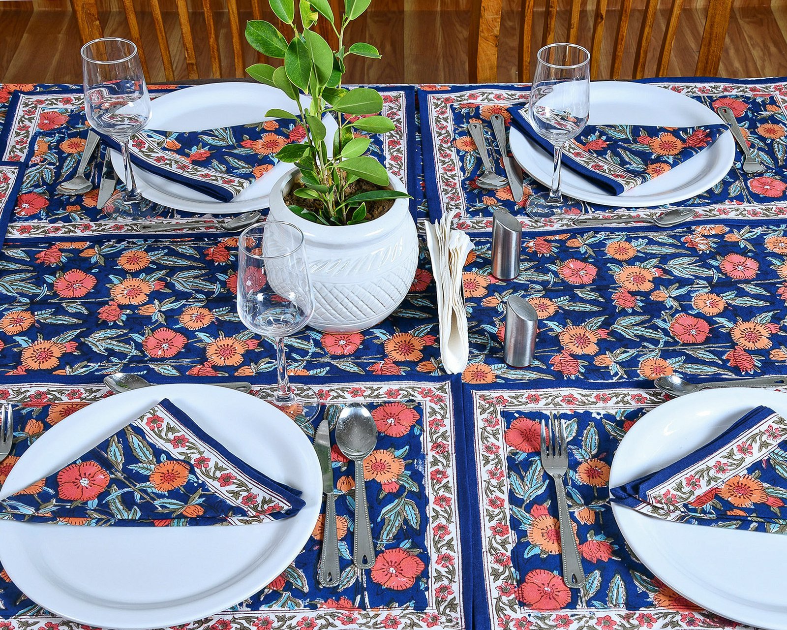 Elegant Floral Block Print Tablecloth – Indian Cotton, Handmade HG-5010 - Image 6