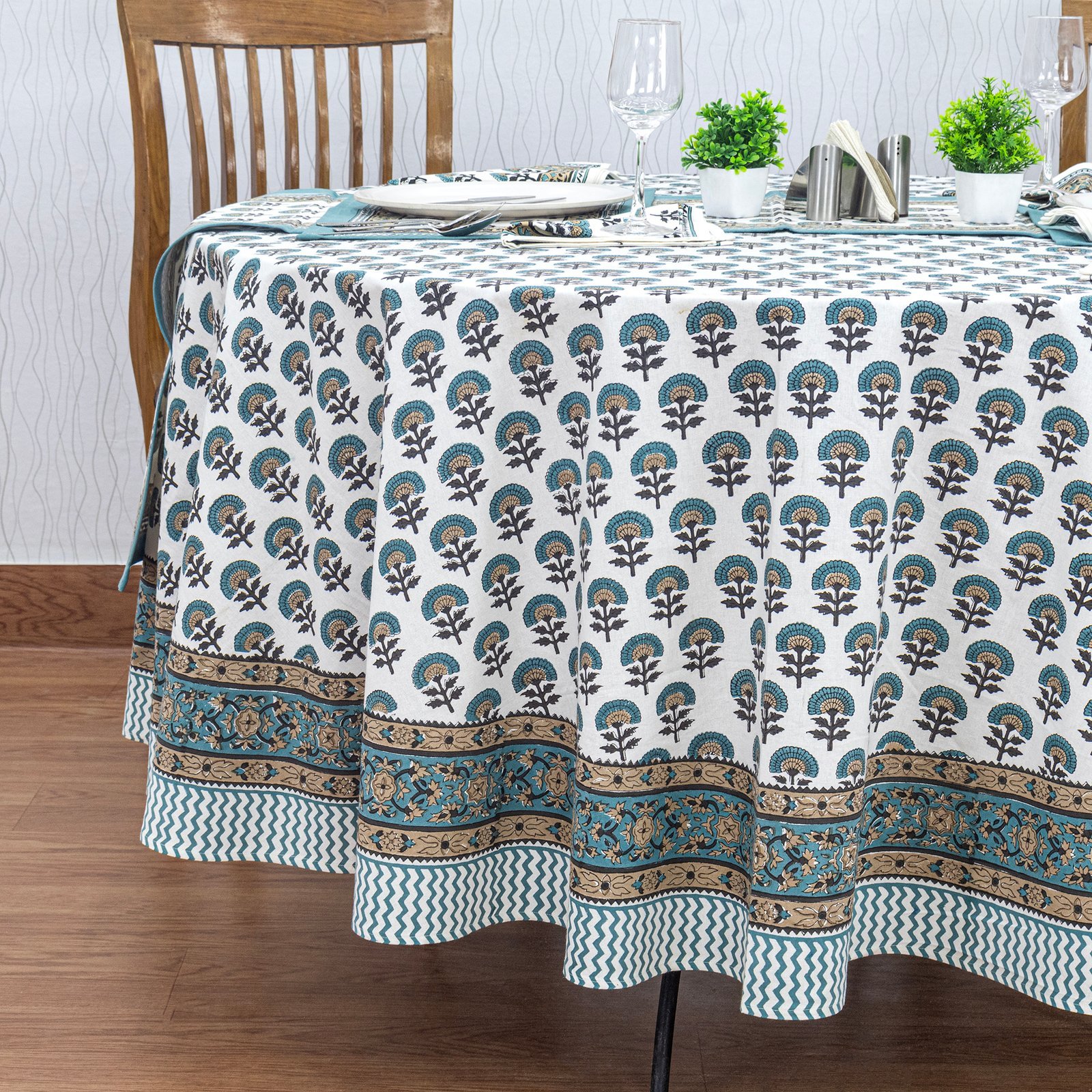 Hand Block Printed Cotton Round Table Cloth – Indian Floral Design HG-RTC-5002 - Image 4