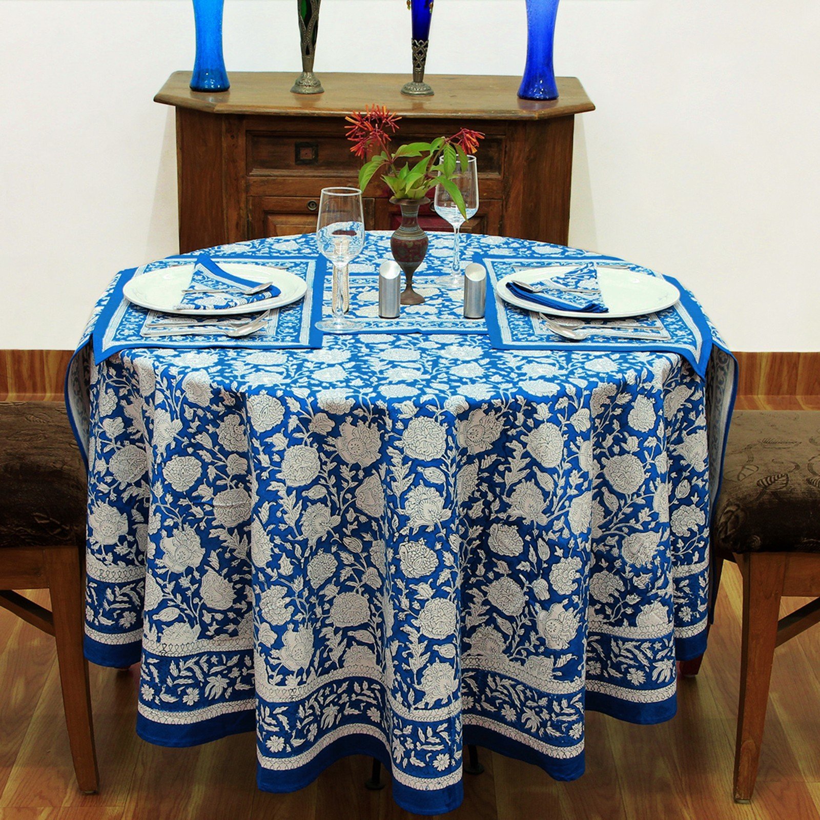 Indian Cotton Round Table Cloth – Ethnic Block Print Pattern HG-RTC-5004