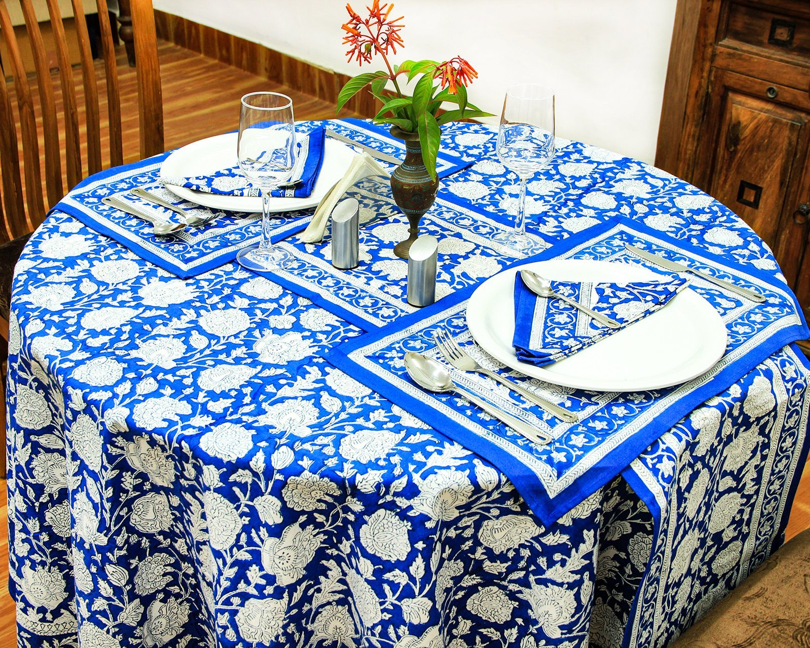 Indian Cotton Round Table Cloth – Ethnic Block Print Pattern HG-RTC-5004 - Image 2