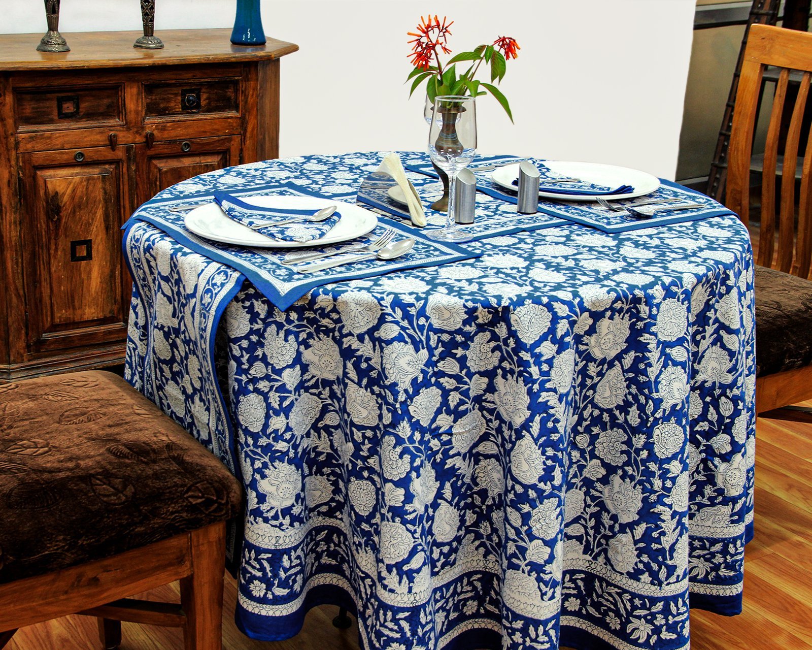Indian Cotton Round Table Cloth – Ethnic Block Print Pattern HG-RTC-5004 - Image 4