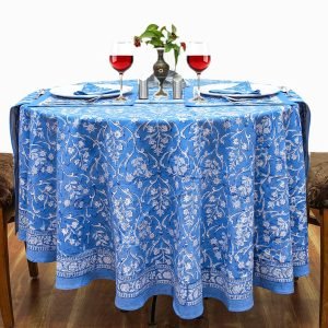 Handcrafted Indian Cotton Round Table Cover – Botanical Print HG-RTC-5005