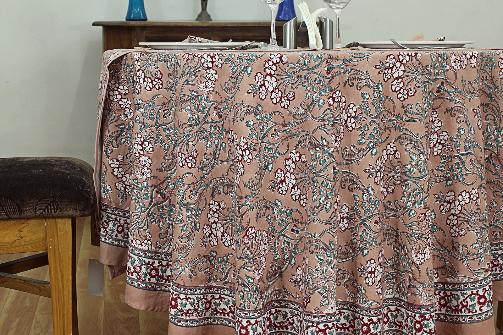 Round Cotton Tablecloth – Traditional Hand Block Print Design HG-RTC-5006 - Image 2