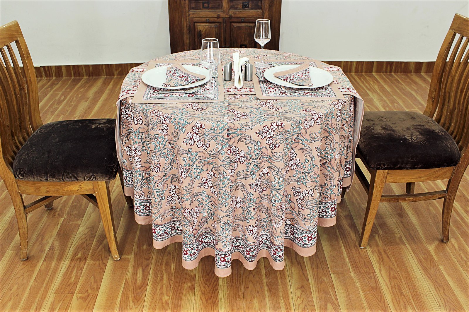 Round Cotton Tablecloth – Traditional Hand Block Print Design HG-RTC-5006 - Image 3