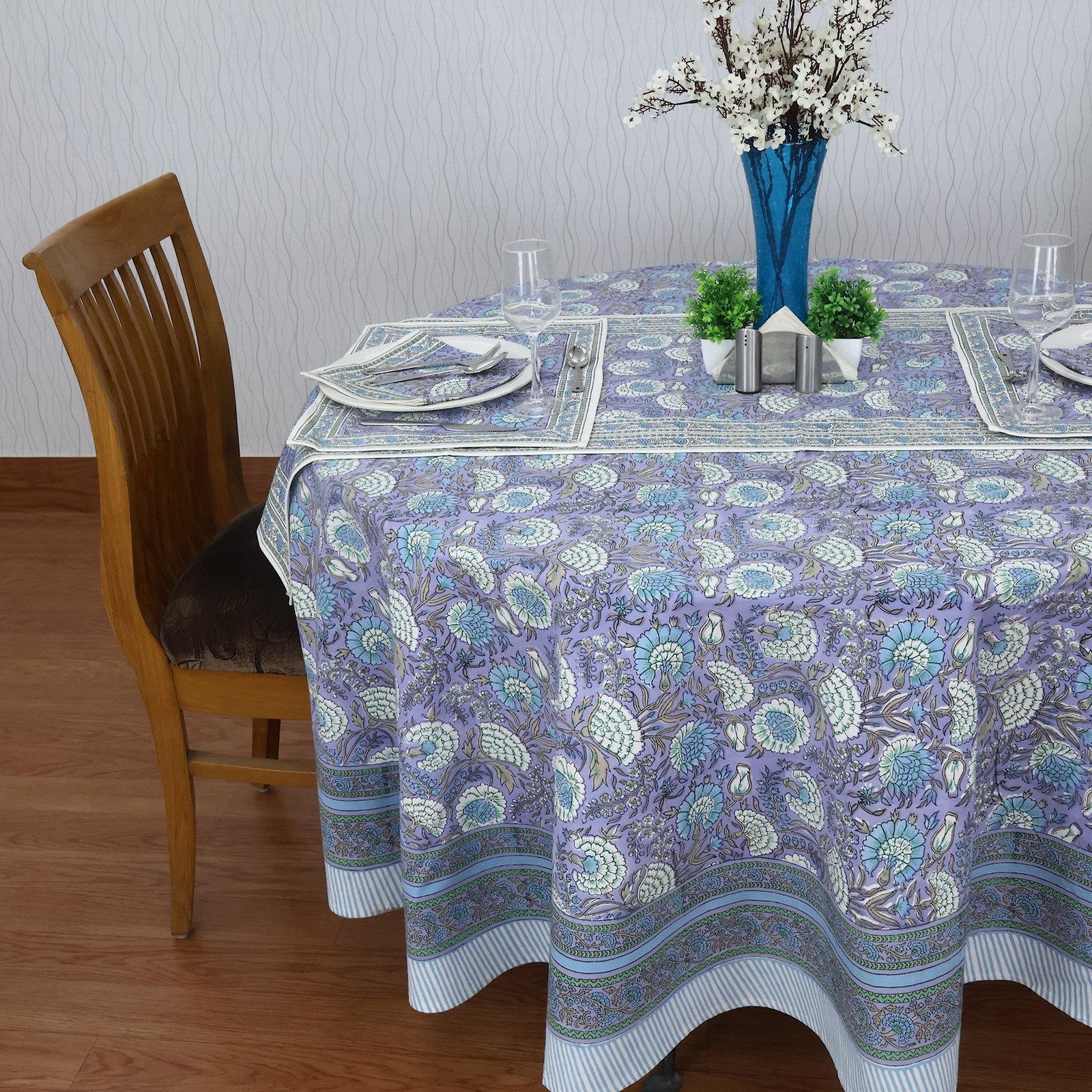 Decorative Round Tablecloth – Hand Block Printed Cotton Fabric HG-RTC-5008 - Image 3