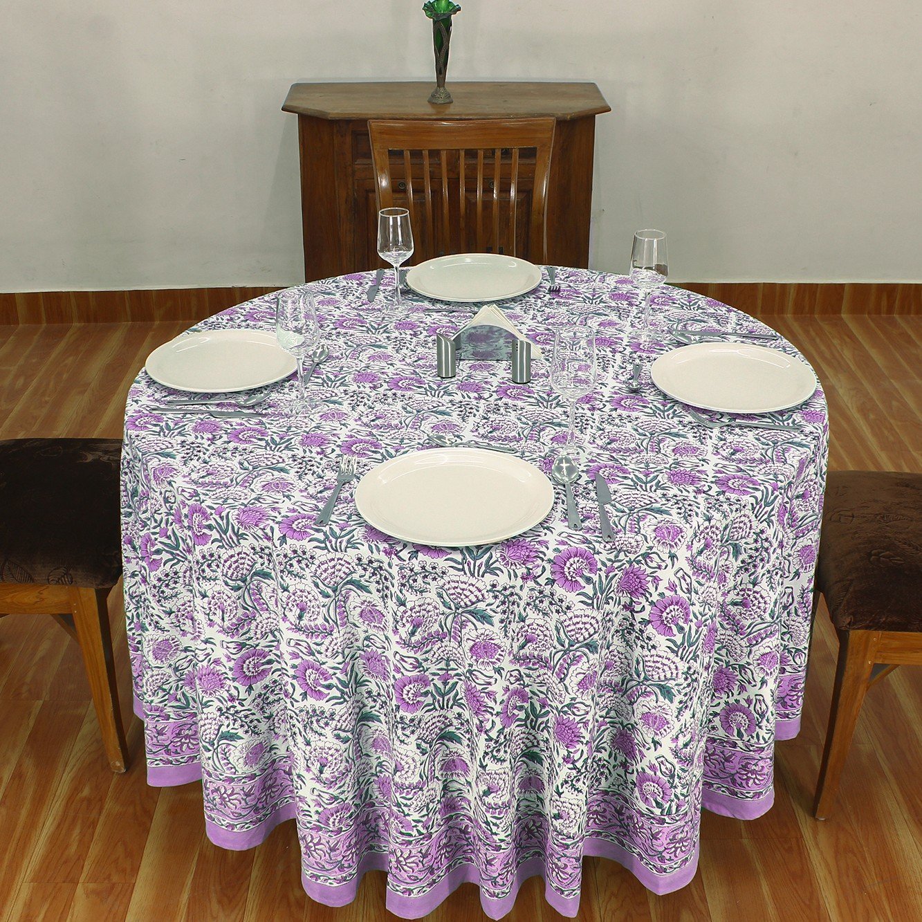 100% Cotton Hand Block Print Tablecloth – Round Shape HG-RTC-5009