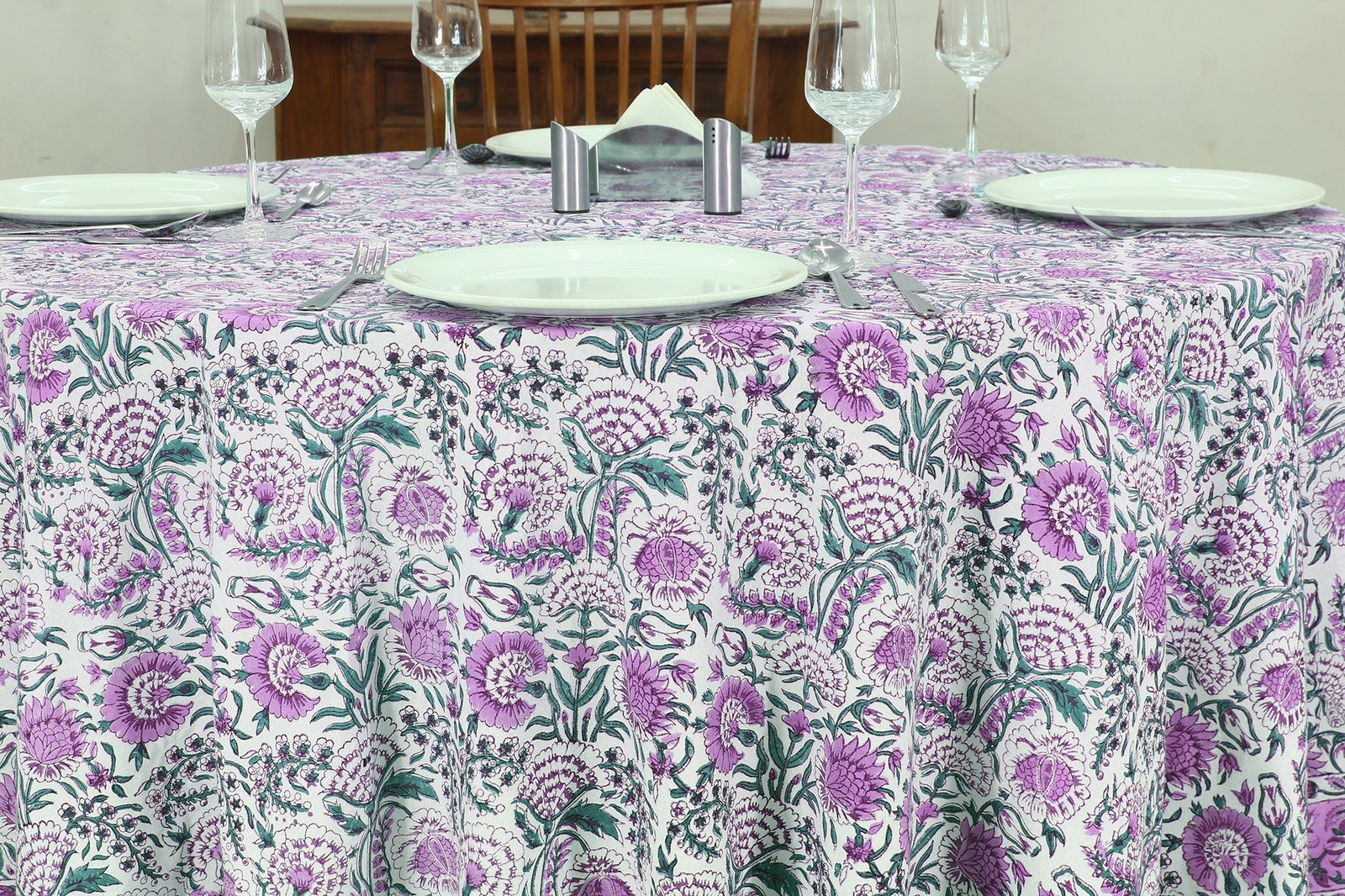 100% Cotton Hand Block Print Tablecloth – Round Shape HG-RTC-5009 - Image 3